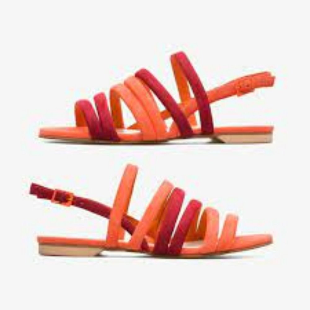 Camper Orange and Red Multi-Strap Flat Sandals